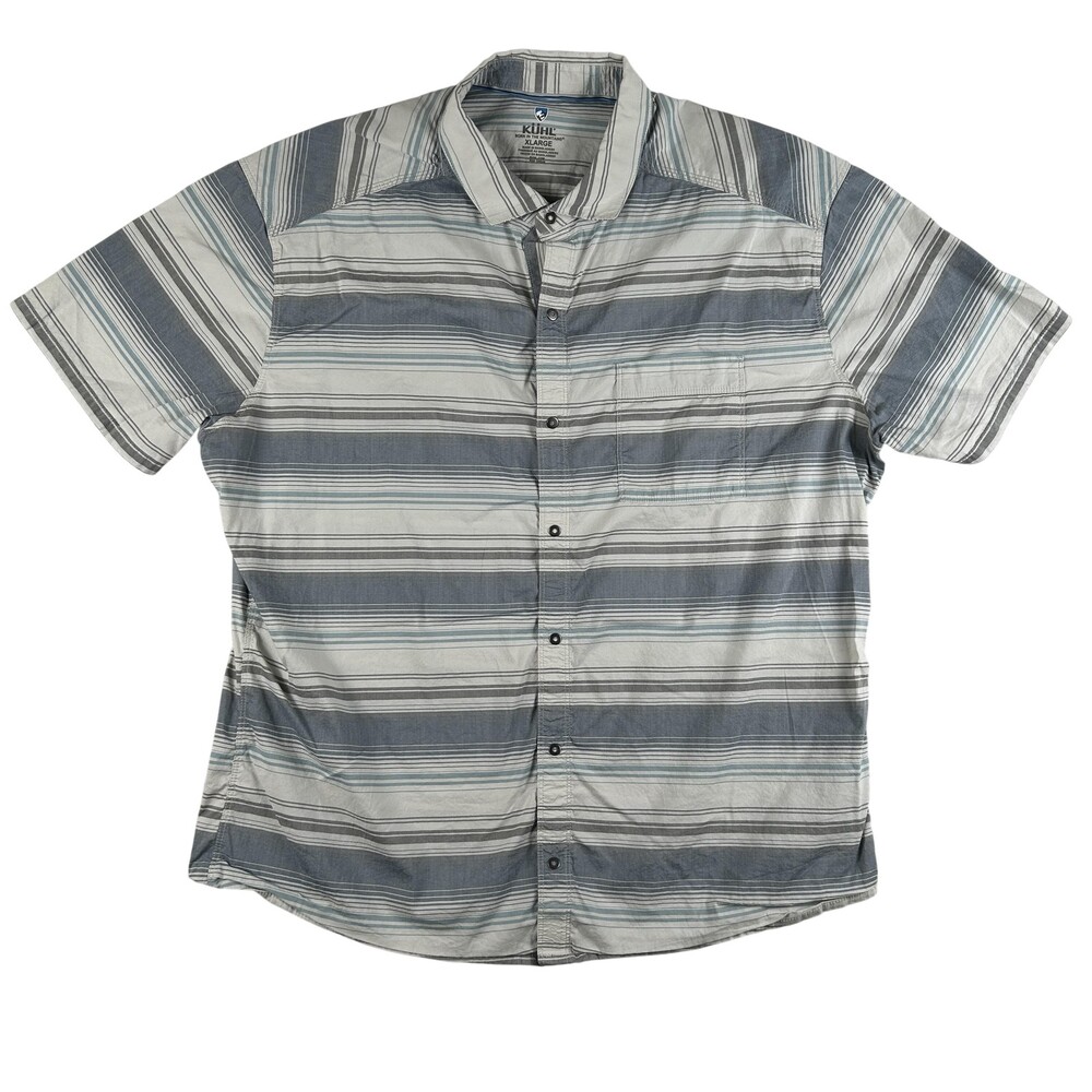 Kuhl Shirt Mens XL Gray Stripe Short Sleeve Button Front Outdoor Hiking Casual
